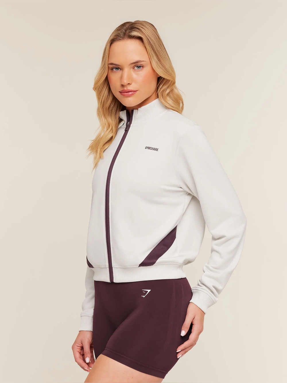 Gymshark Lightweight Tricot Zip Through Jacket (Tinted White/Cherry Purple) - Picture 3 of 10